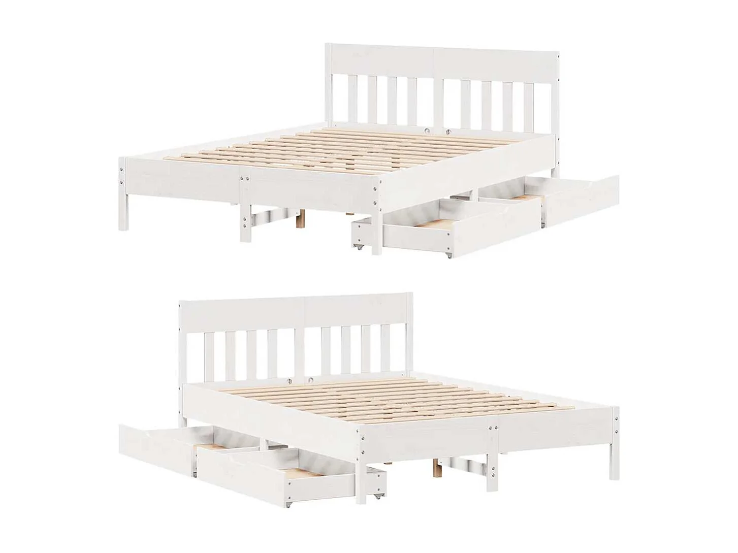 Letto senza Materasso Bianco 135x190 cm Legno Massello di Pino