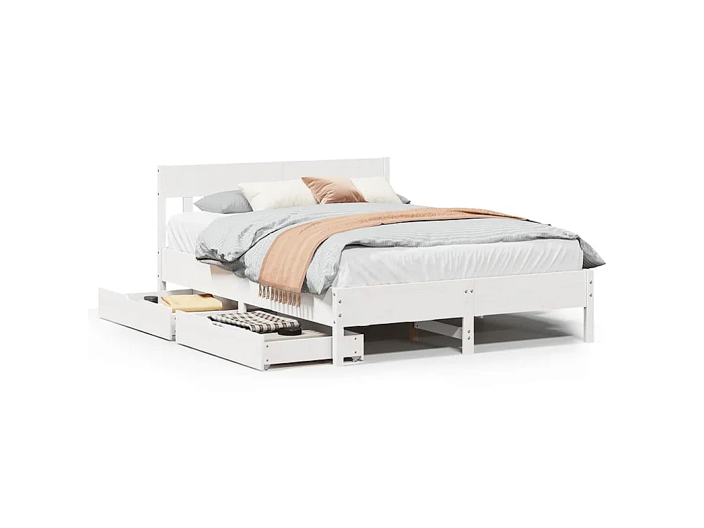 Cadre de lit sans matelas blanc 135x190 cm bois de pin massif
