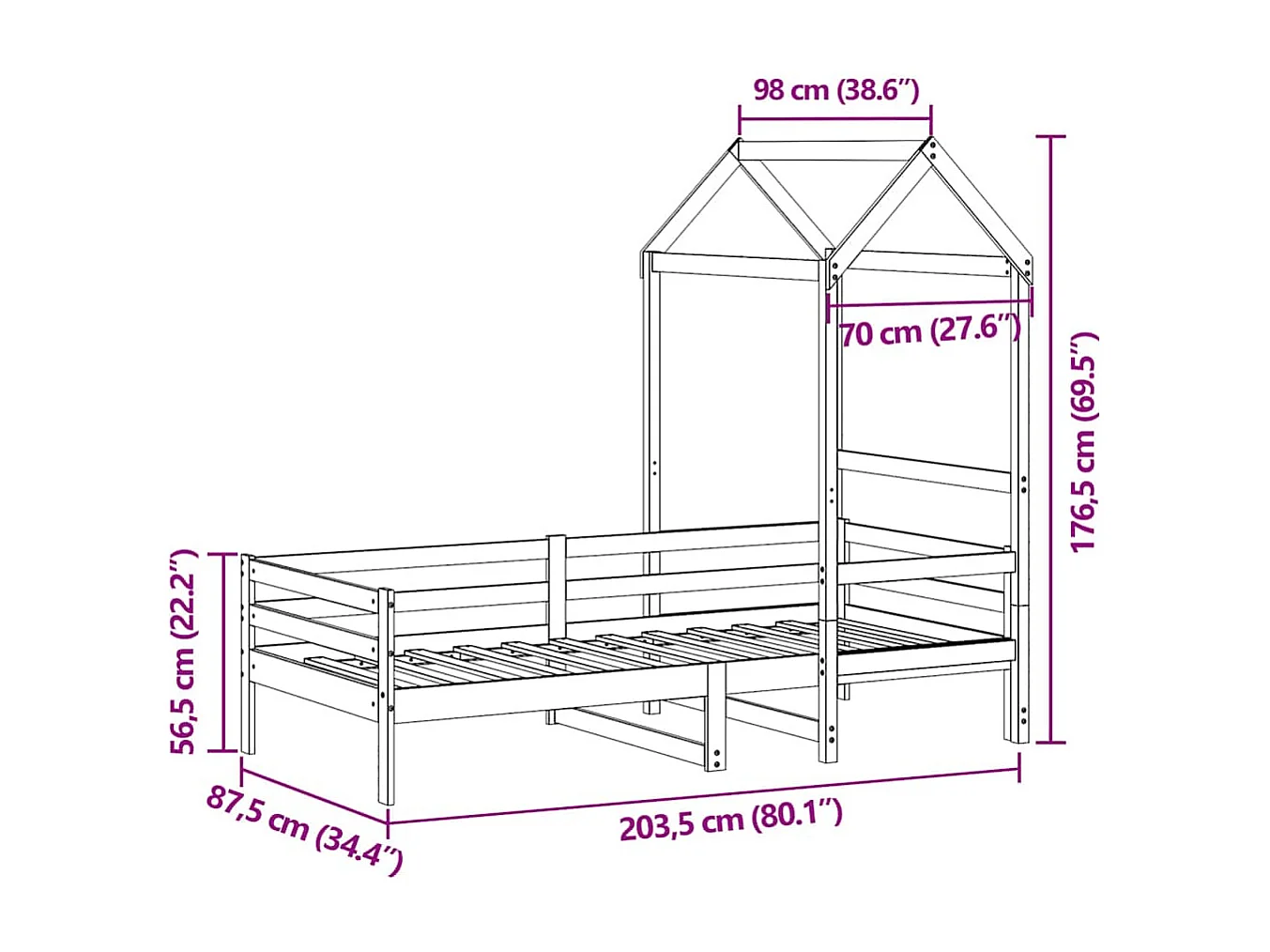 Tagesbett mit Dach 80x200 cm Massivholz Kiefer