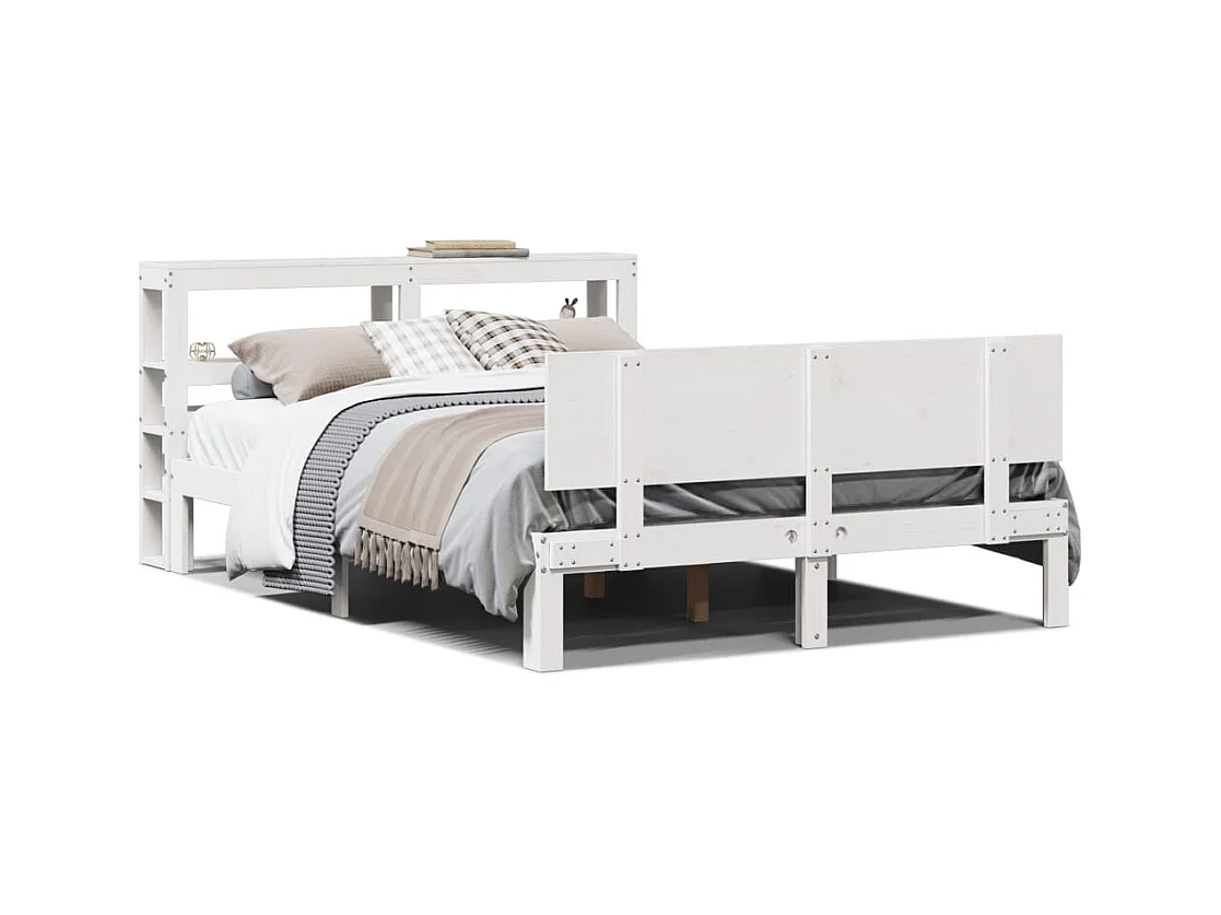 Giroletto con Testiera Bianco 135x190 cm Legno Massello di Pino