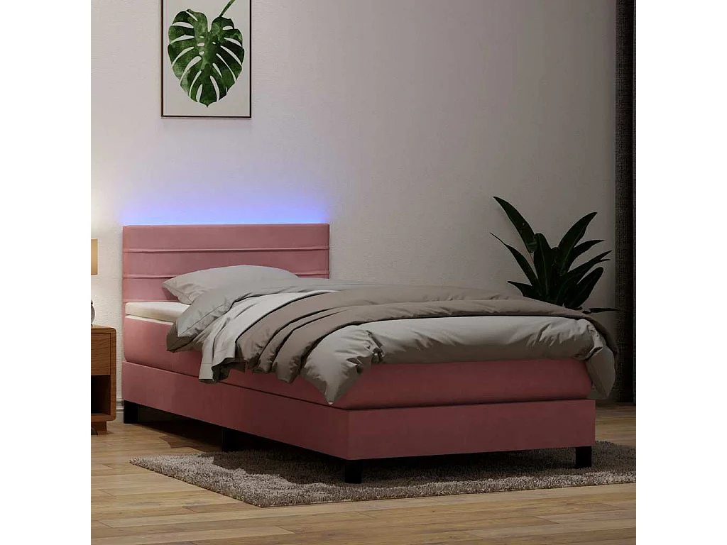 Boxspringbett mit Matratze & LED Rosa 80x220 cm Samt