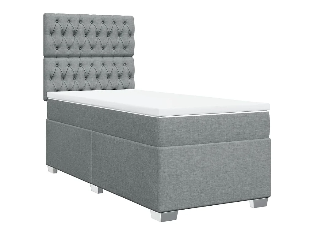 Cama box spring con colchón tela gris claro 80x200 cm