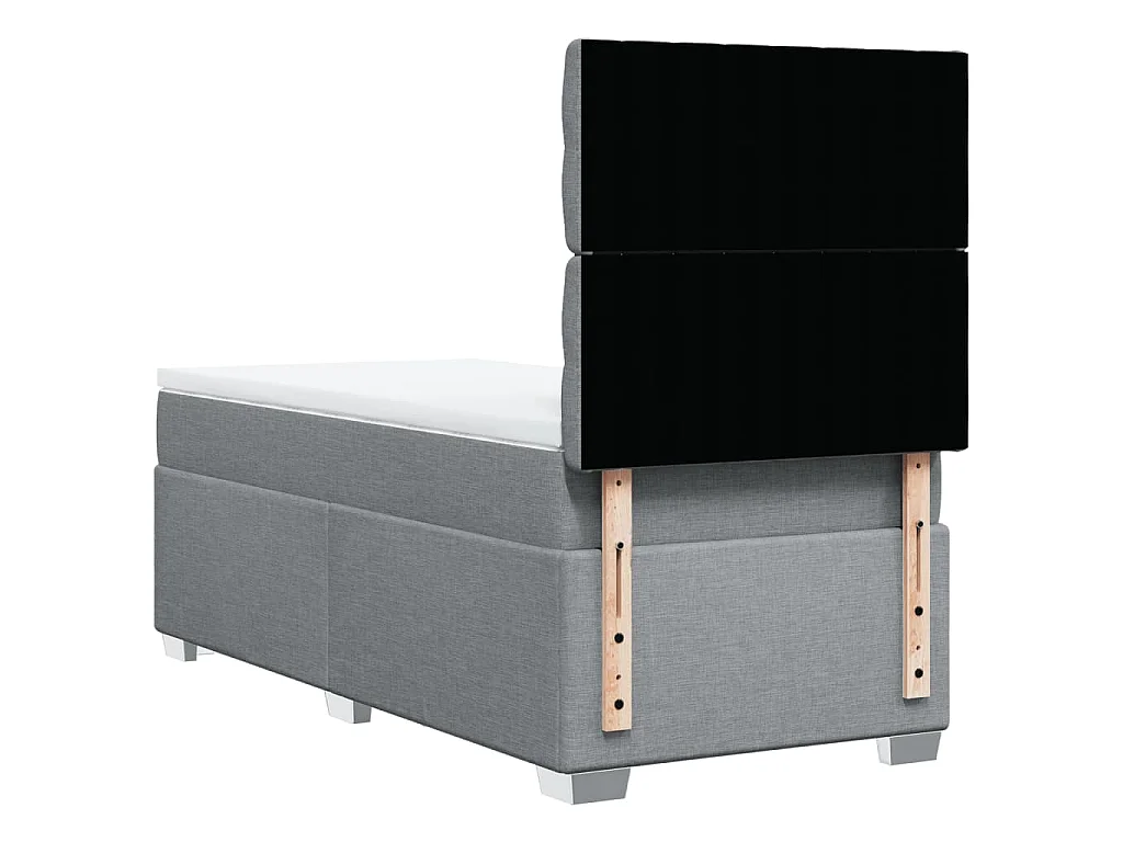 Cama box spring con colchón tela gris claro 80x200 cm