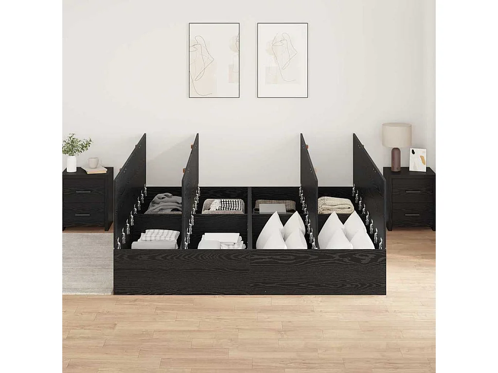 Cama con almacenamiento Roble Negro 200 x 200 cm