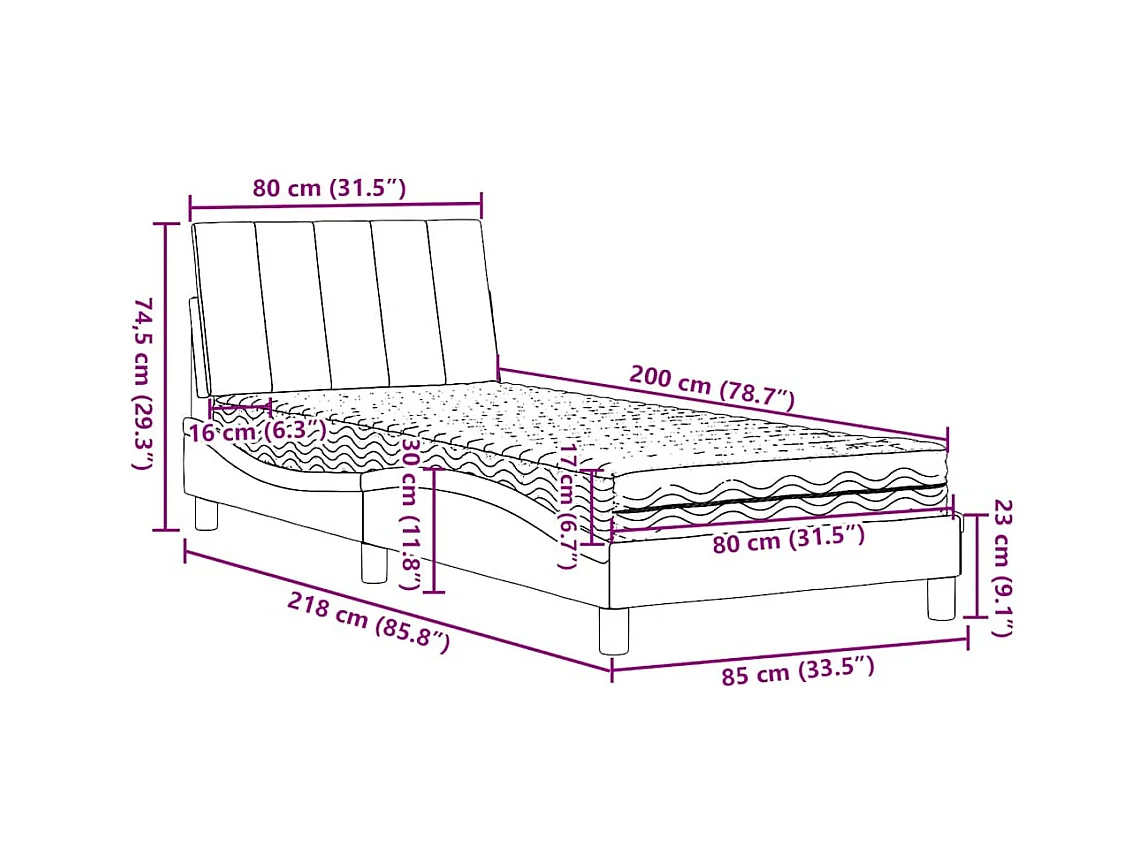 Bett mit Matratze "Hanko" Blau 80x200 cm Stoff