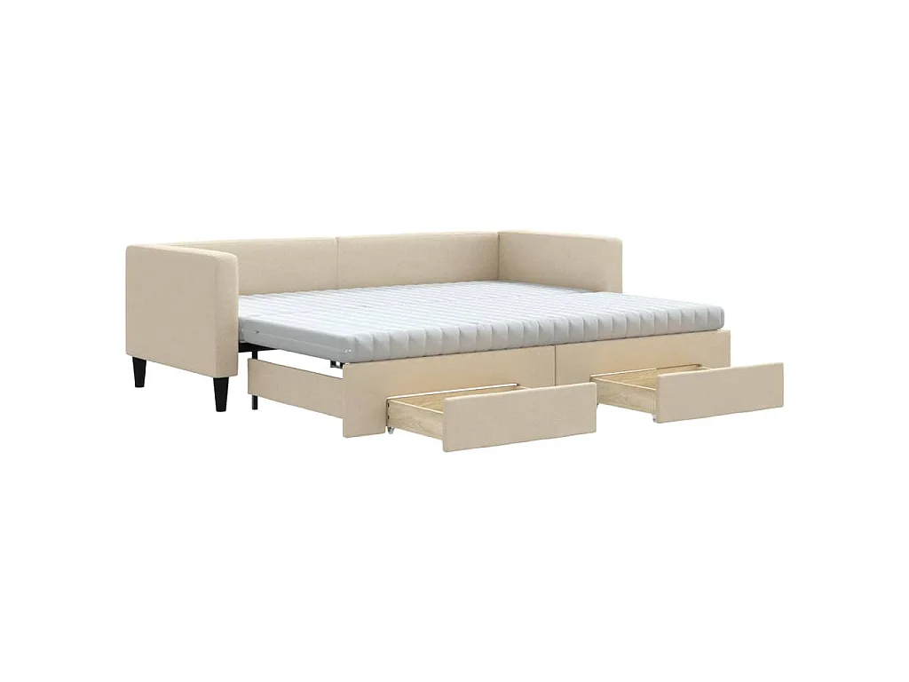 Tagesbett Ausziehbar mit Schubladen Creme 80x200 cm Stoff