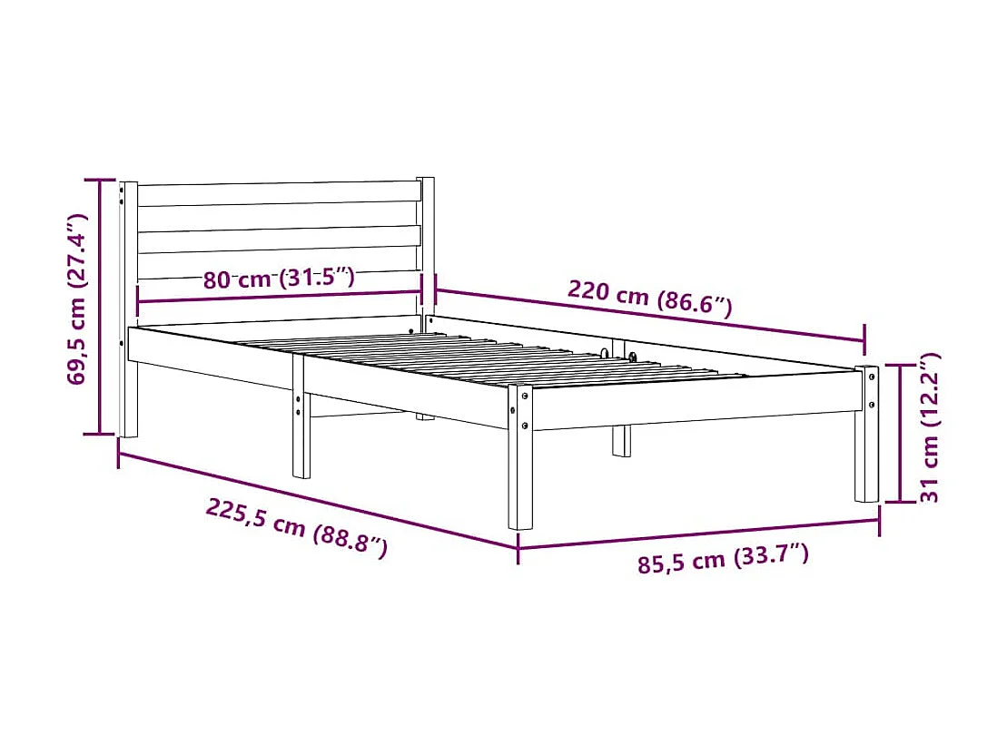 Estructura de cama con cabecera 208.6 x 157.6 x 69.4 cm