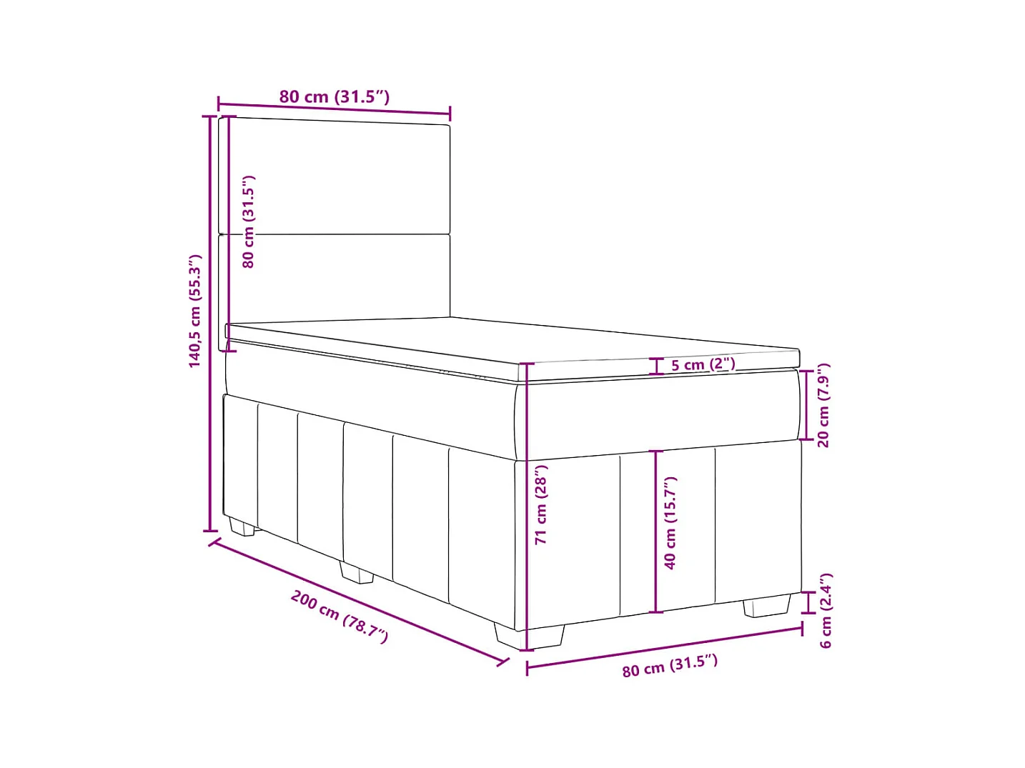 Boxspringbett mit Matratze Creme 80x200 cm Stoff