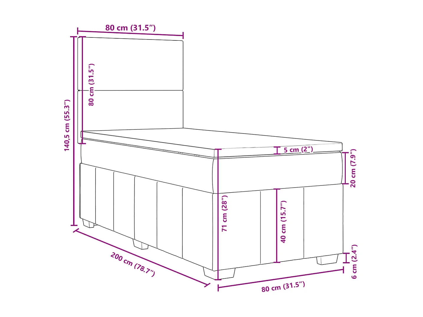 Boxspring met matras stof crèmekleurig 80x200 cm