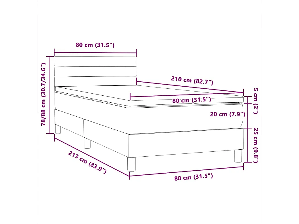 Boxspring met matras fluweel lichtgrijs 80x210 cm