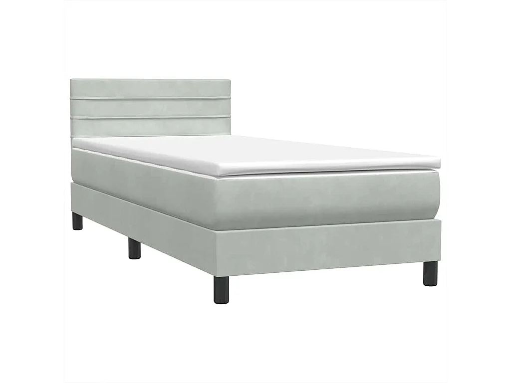 Sommier à lattes de lit et matelas gris clair 80x210 cm velours