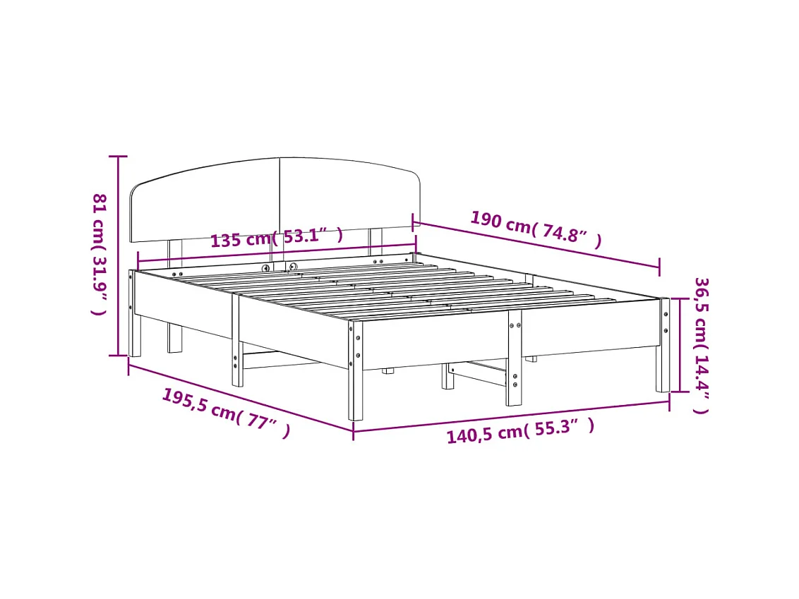Letto senza Materasso Marrone Cera 135x190 cm in Legno di Pino
