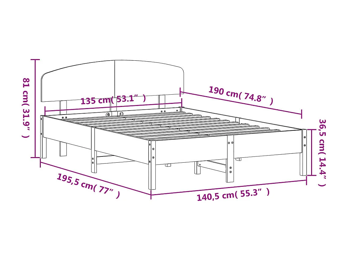 Letto senza Materasso Marrone Cera 135x190 cm in Legno di Pino