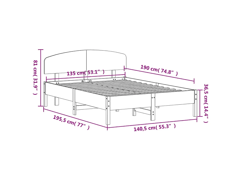 Letto senza Materasso Marrone Cera 135x190 cm in Legno di Pino