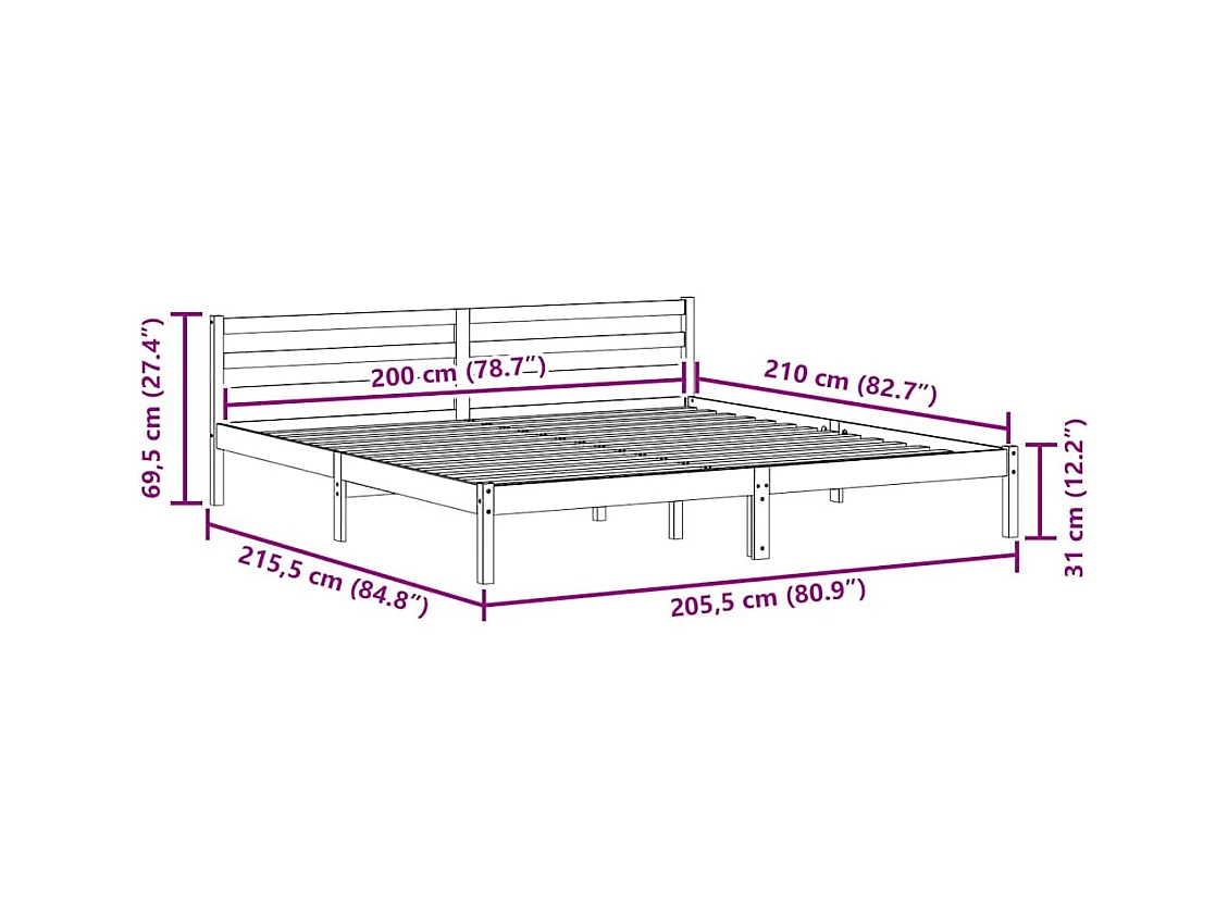 Bettgestell mit Kopfteil Braun 210 x 200 cm Massivholz Kiefer