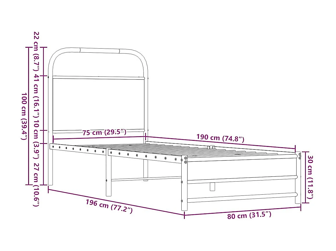 Cadre de lit sans matelas 75x190cm chêne marron bois ingénierie