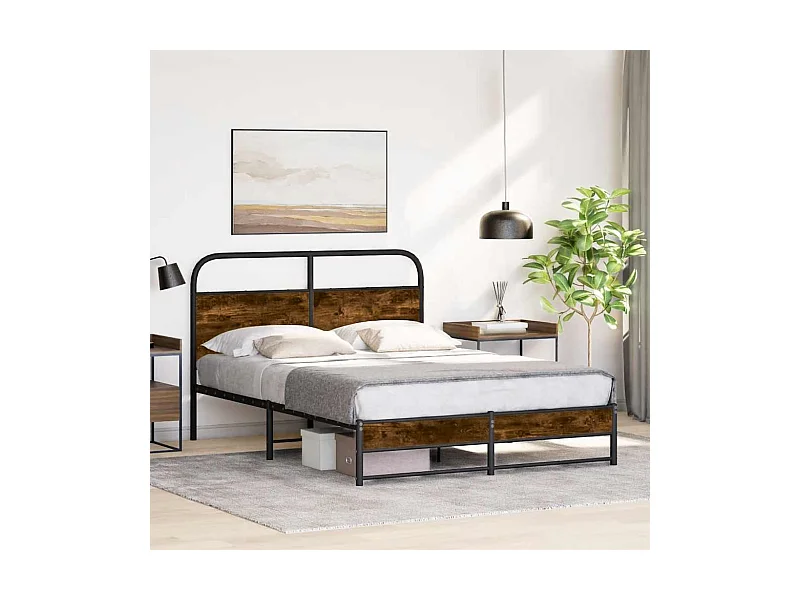 Cadre de lit sans matelas 135x190 cm chêne fumé bois ingénierie