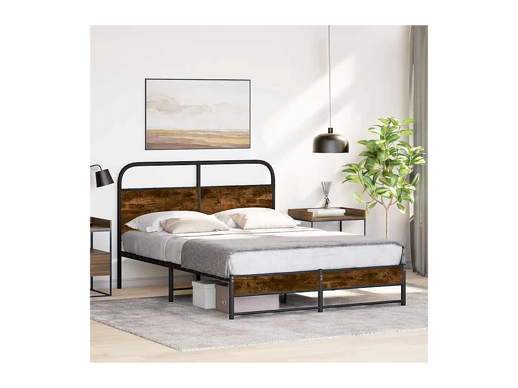 Cadre de lit sans matelas 135x190 cm chêne fumé bois ingénierie
