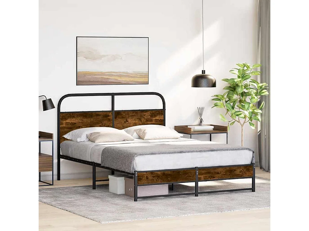 Bettgestell ohne Matratze 135x190 cm Räuchereiche Holzwerkstoff