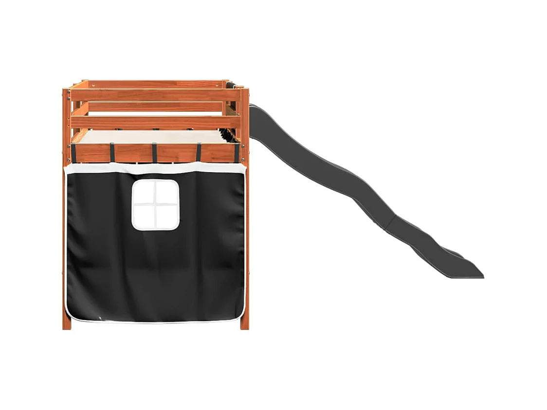 Lit mezzanine enfants et rideaux blanc/noir 80x200cm pin massif