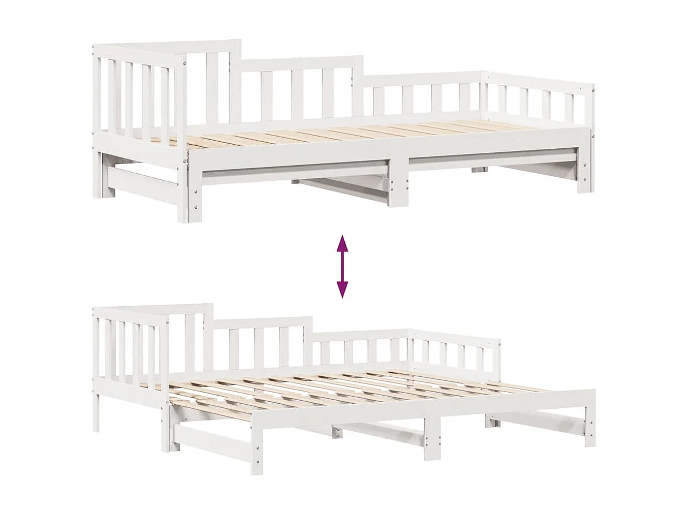 Slaapbank met onderschuifbed/lades zonder matras 80x200 cm wit