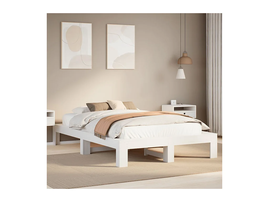 Cadre de lit sans matelas blanc 135x190 cm bois de pin massif