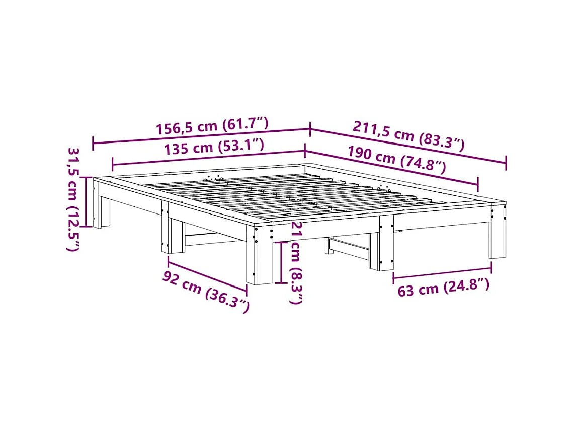 Cadre de lit sans matelas blanc 135x190 cm bois de pin massif