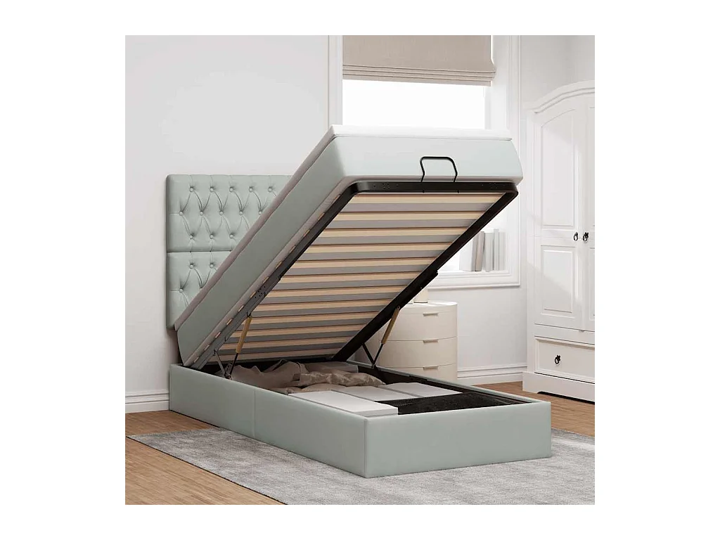 Estrutura cama otomana colchões 80x200 cm veludo cinzento claro