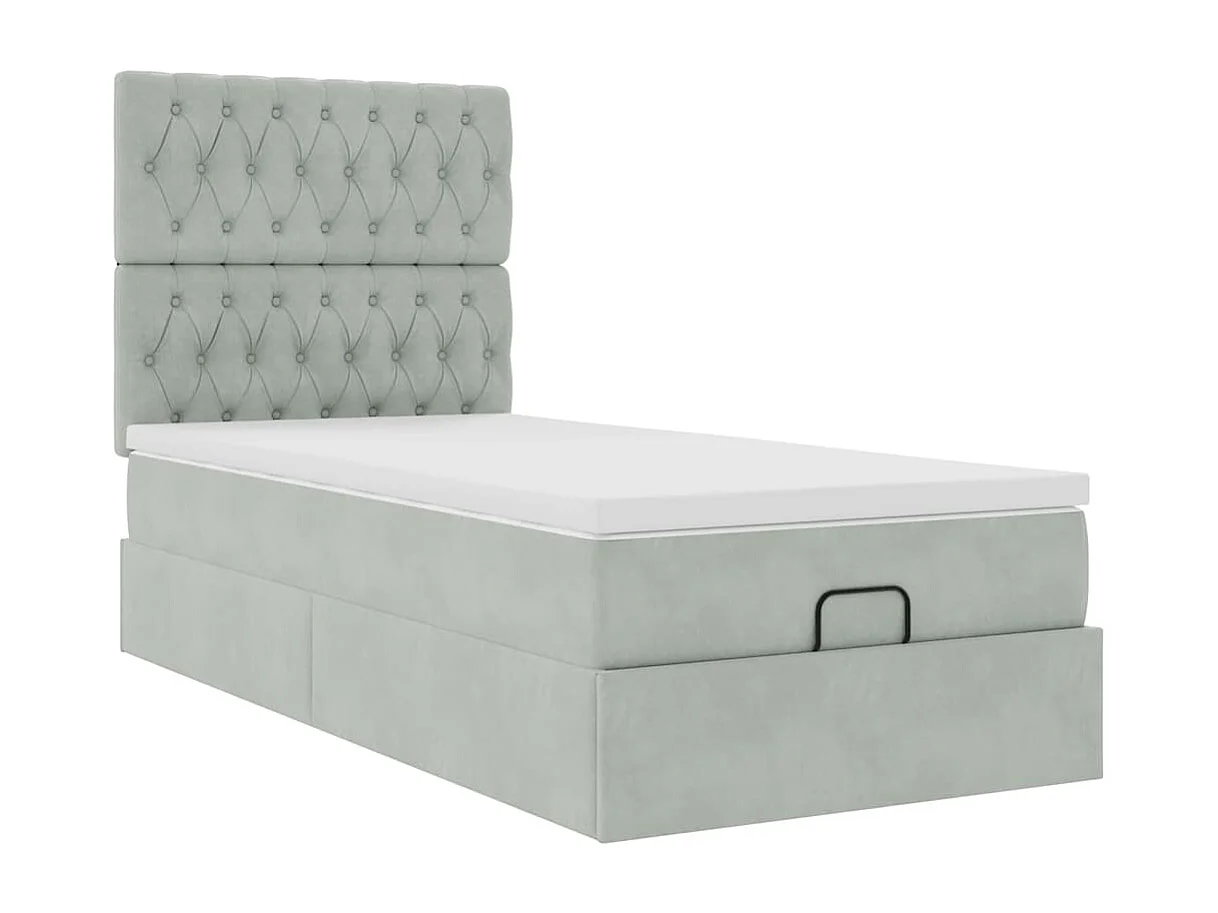 Estrutura cama otomana colchões 80x200 cm veludo cinzento claro