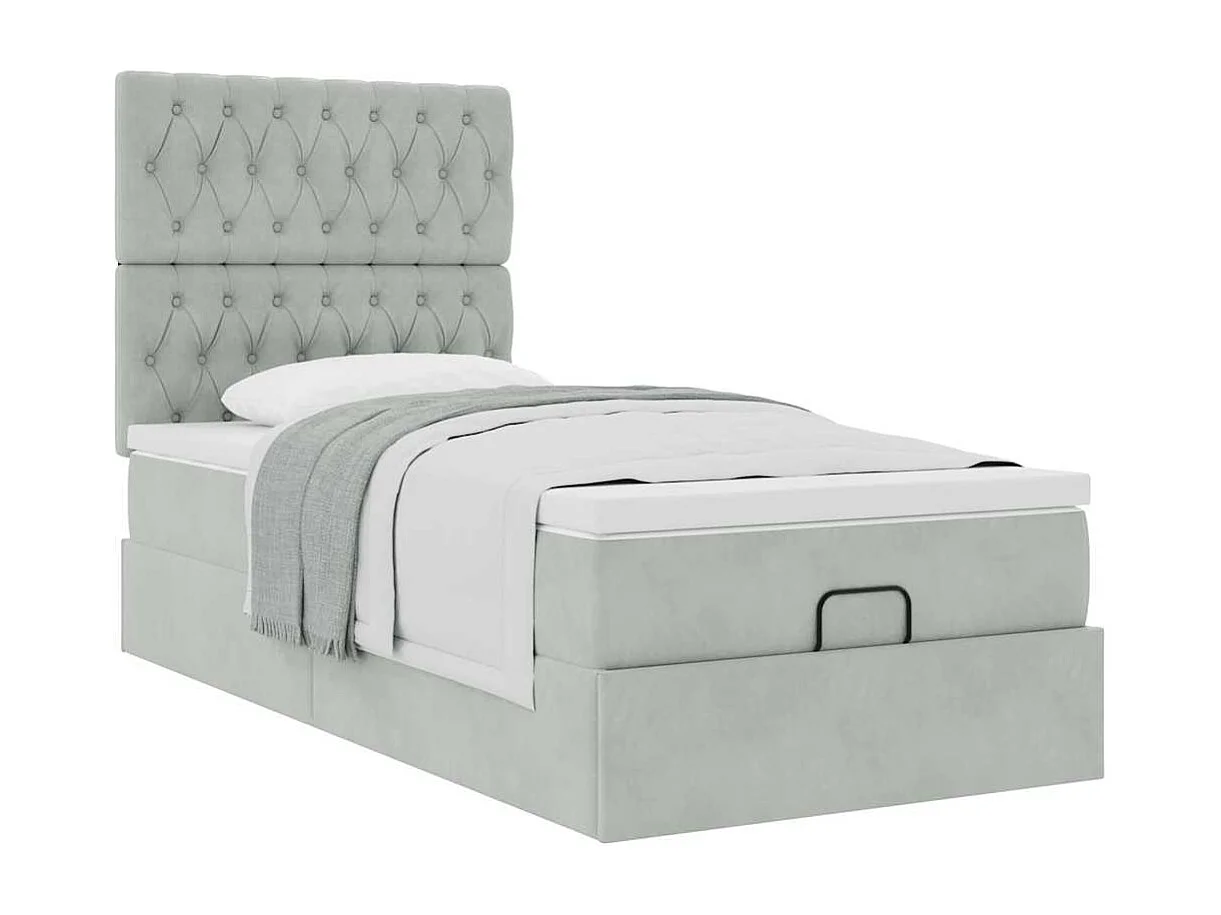 Ottoman bed met matrassen 80x200cm fluweel lichtgrijs