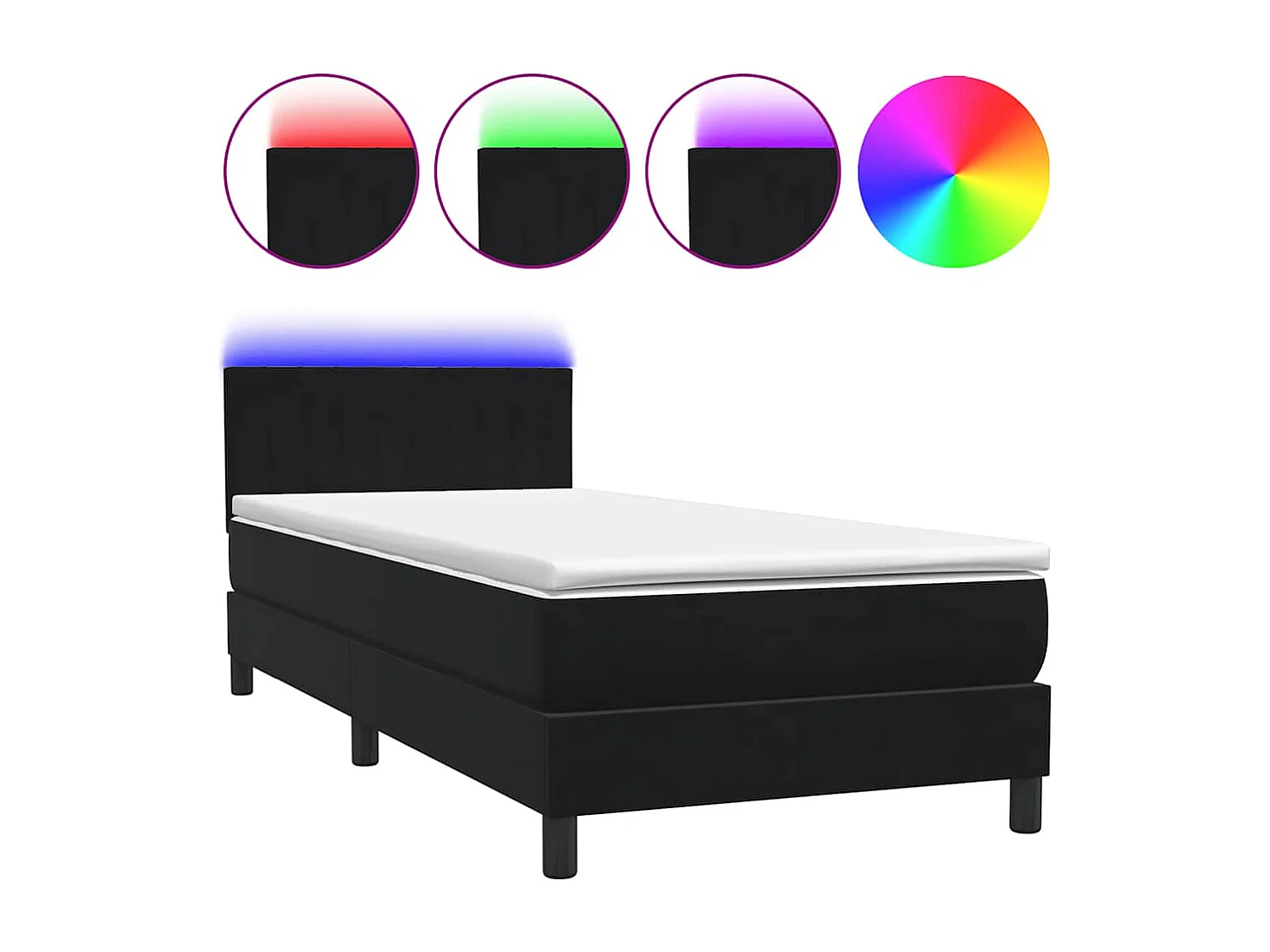 Cama box spring c/ colchão e LED 80x220 cm veludo preto