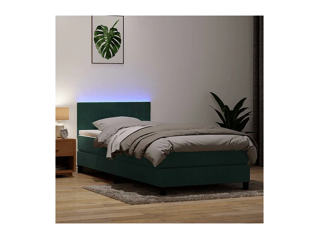 Sommier à lattes de lit et matelas et LED vert foncé 80x220 cm velours