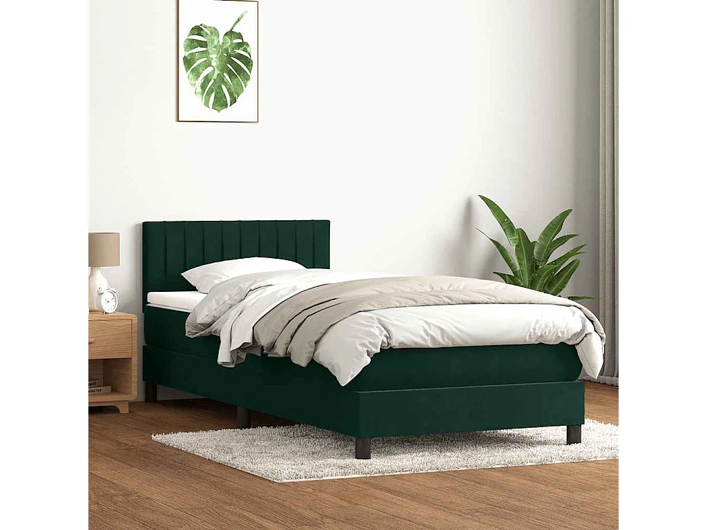 Letto a Molle con Materasso e LED Verde Scuro 80x220 cm Velluto