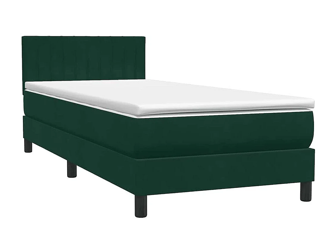 Letto a Molle con Materasso e LED Verde Scuro 80x220 cm Velluto