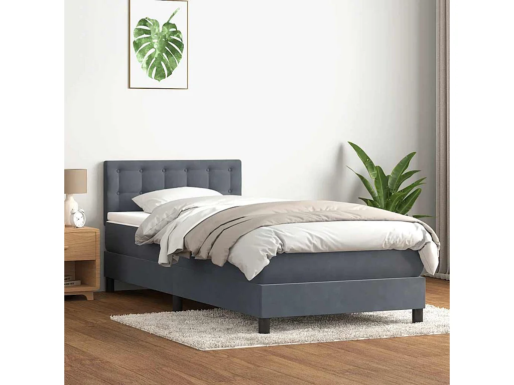 Sommier à lattes de lit et matelas gris foncé 80x220 cm velours