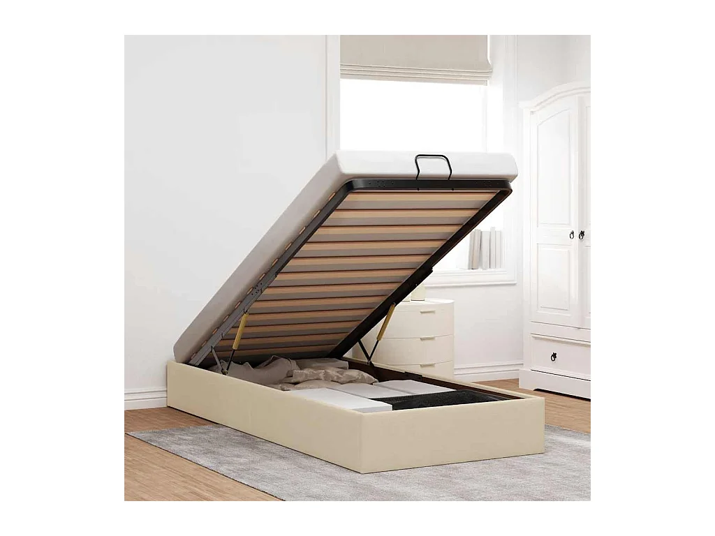 Cadre de lit ottoman sans matelas crème 80x200 cm tissu