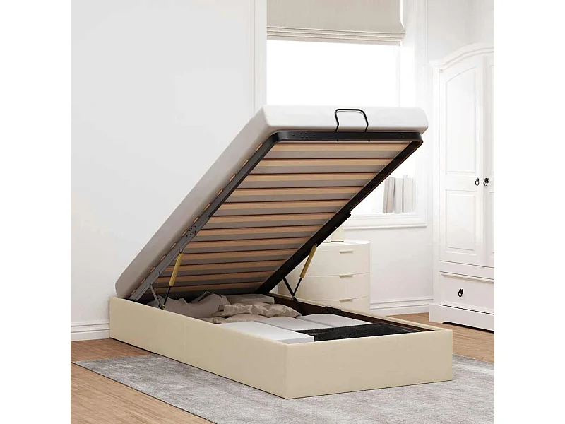 Cadre de lit ottoman sans matelas crème 80x200 cm tissu