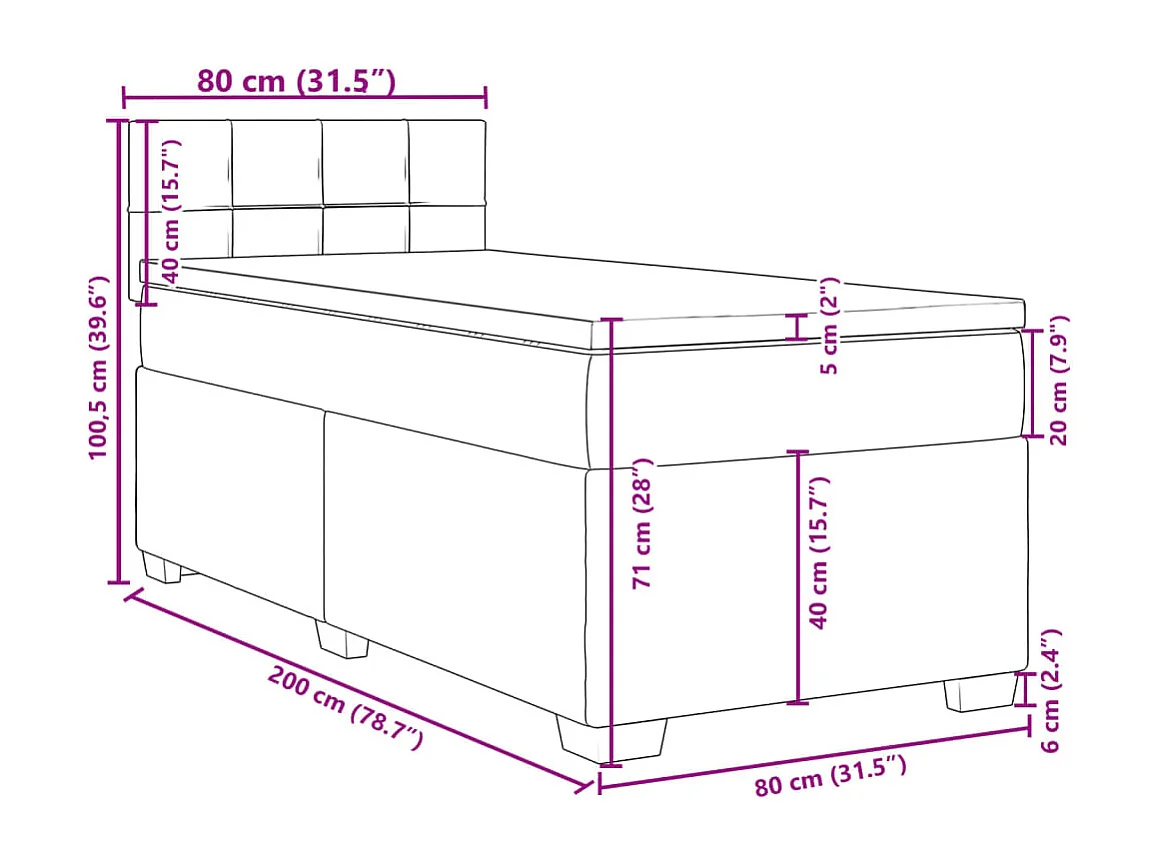Boxspringbett mit Matratze Hellgrau 80x200 cm Stoff