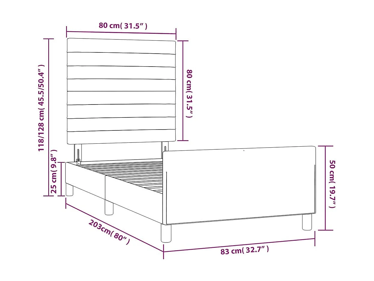 Cadre de lit sans matelas taupe 80x200 cm tissu