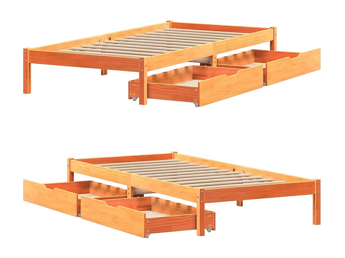 Massivholzbett ohne Matratze Wachsbraun 75x190 cm Kiefernholz
