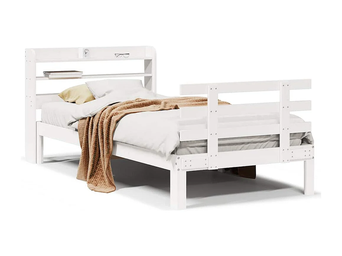 Cadre de lit avec tête de lit sans matelas blanc 75x190 cm