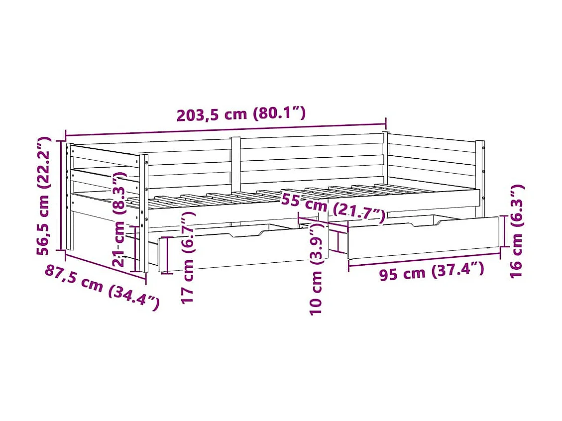 Tagesbett mit Schubladen 80x200 cm Massivholz Kiefer