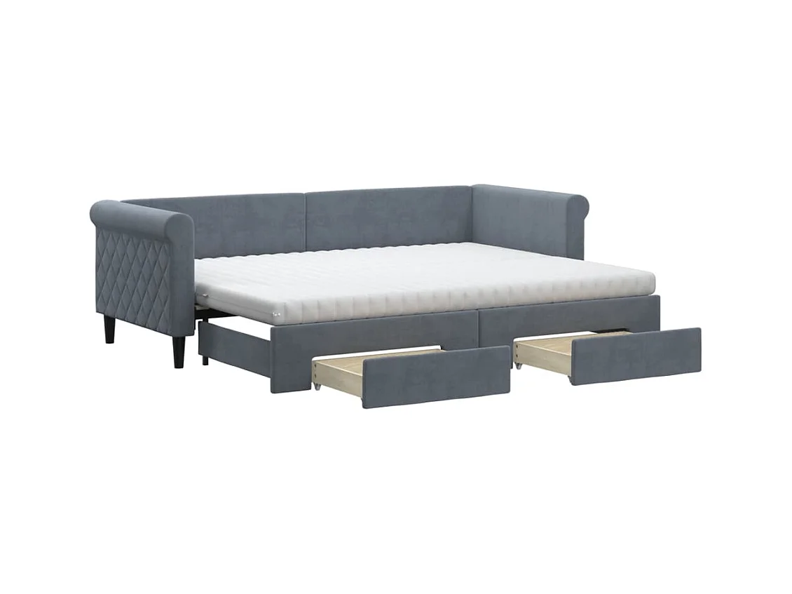 Tagesbett Ausziehbar mit Schubladen Dunkelgrau 80x200 cm Samt