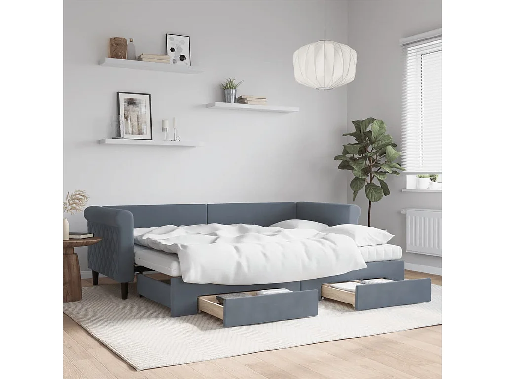 Slaapbank onderschuifbed en lades 80x200 cm fluweel donkergrijs