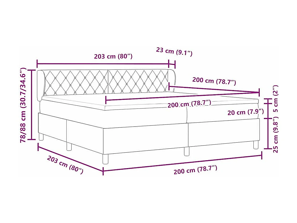 Boxspringbed met matras Lichtgrijs 200 x 200 cm Fluweel