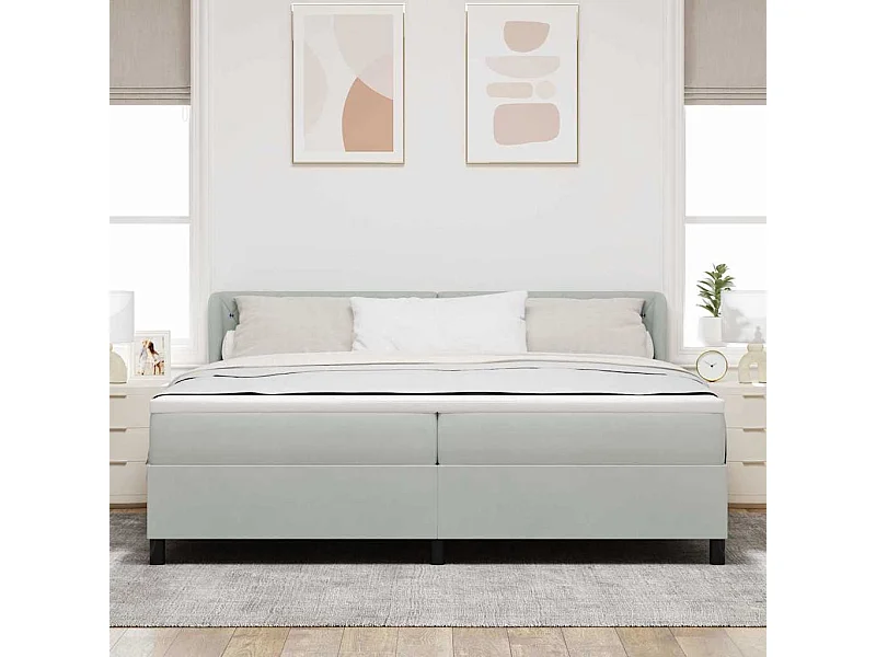 Lit à ressorts avec matelas Gris clair 200 x 200 cm Velours