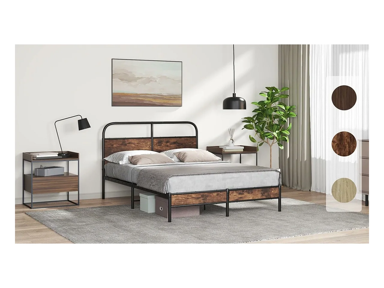 Cadre de lit sans matelas 135x190 cm chêne fumé bois ingénierie