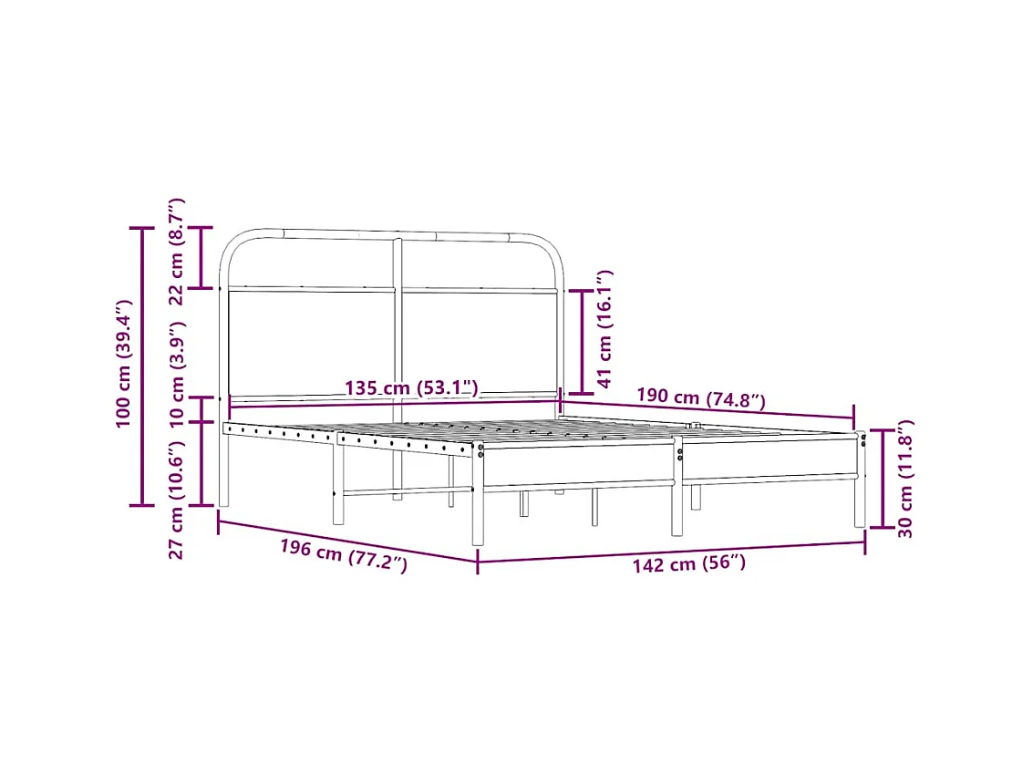 Cadre de lit sans matelas 135x190 cm chêne fumé bois ingénierie