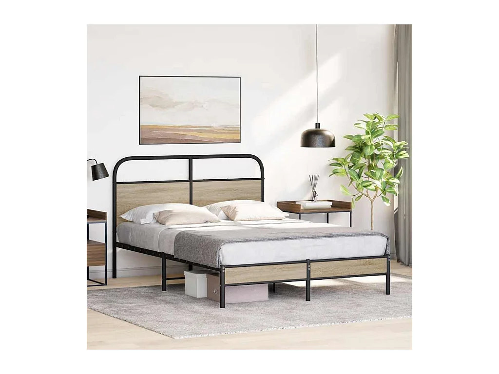Cadre de lit sans matelas 135x190 cm chêne fumé bois ingénierie