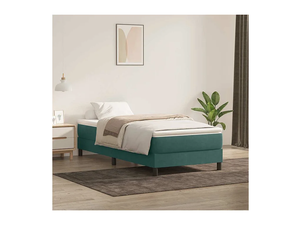 Sommier à lattes de lit et matelas vert foncé 80x220 cm velours